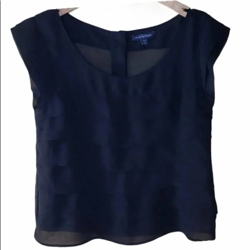 American Eagle M black‎ sheer tiered cropped top